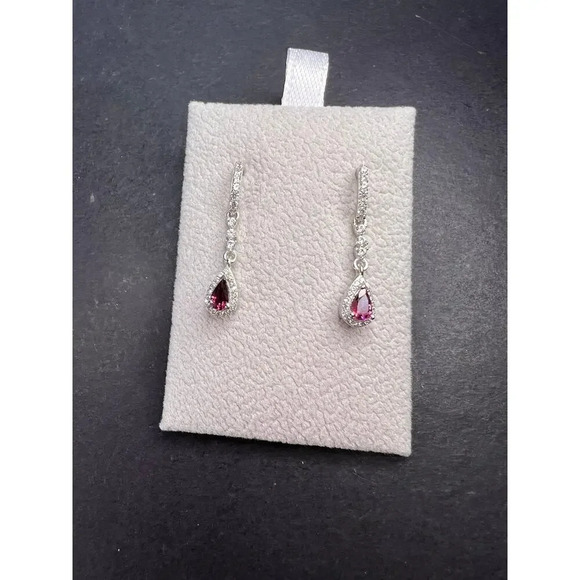 Rubellite and zircon earrings in platinum over sterling silver - Picture 7 of 10